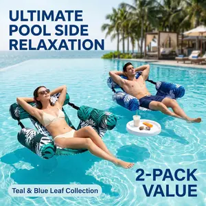 2-Pack Adult Inflatable Pool Hammock Chairs with Backrest & Cooling Mesh, Portable Recliners, Pool Floats for Beach Vacations & Summer Outdoor Relaxation, Floats For Pool
