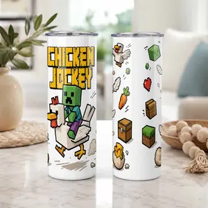 Pixelated Blocky Creature Straight Tumbler 20oz  Chicken Jockey Pixel Game Art Print  Double Walled Insulated Stainless Steel Mug  Leakproof Lid Travel Cup for Gaming Enthusiasts Office Desktop Daily Commute Birthday Present