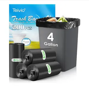 4 Gallon 200 Counts Strong Trash Bags Garbage Bags, Bathroom Trash Can Bin Liners, Small Plastic Bags for Home Office Kitchen Kitchen (Black)