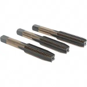 Precise 3-Piece High Speed Steel Tap Set - 9/16-12 UNC, 4 Flute, Bottoming & Taper Plug, Gold & Oxide Finish, 3-19/32" OAL, 3B Fit Class, Right Hand, BDNA-20688