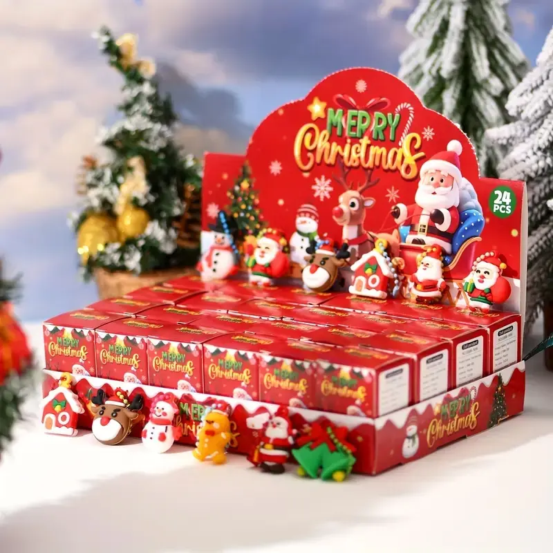 24pcs Christmas Keychain Gift Set Surprise Box – 24 Different Designs (Reindeer, Snowflake, Bell, House & More) | Fun Holiday Advent Calendar Gift for Christmas, Thanksgiving & Party Favors | Viral Holiday Gift Idea | Cute Small Presents