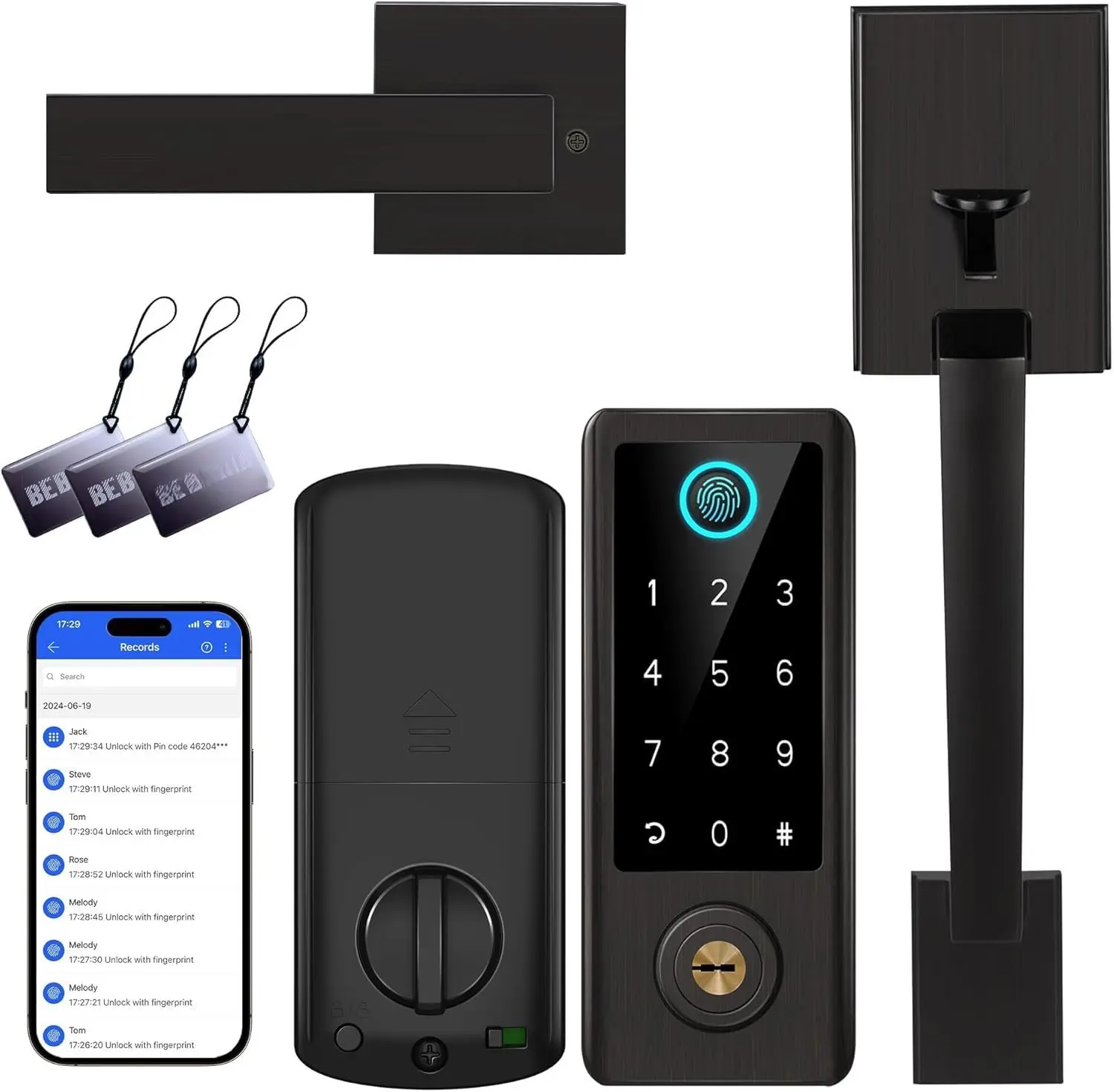 Fingerprint Door Lock with Handle Sets,  Keyless Entry Door Lock,  Front Door Lock Set,  Deadbolt,  Keypad Digital Lock with Handle, Aged Bronze