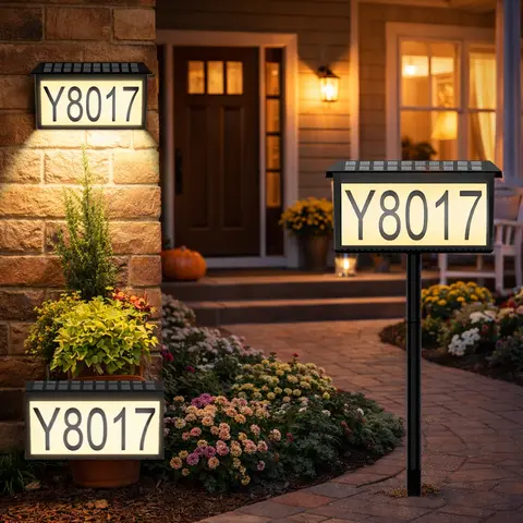 Avatar Controls Smart Rectangular Plastic Eco-Friendly Solar-Powered Water-Resistant Luminous Outdoor House Number Plate Signs, 22 Warm White LED Lights, Automatic Dusk On Dawn Off, Easy-Install DIY Sticker for Home Improvement, Home Decor, Outdoors