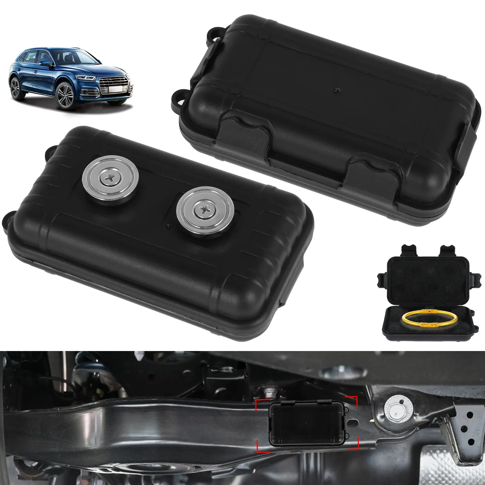 1 Pack Magnetic Key Holder Box, Waterproof Dustproof Hide A Key Case with Strong Magnetic Base, Under Car Spare Key Storage Box, Outdoor Hidden Key Holder for Vehicles, Car Key Accessories, Home, Office, Travel, Emergency Access and Backup Key Security