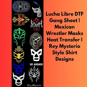 Lucha Libre DTF Gang Sheet | Mexican Wrestler Masks Heat Transfer |  Style Shirt Designs