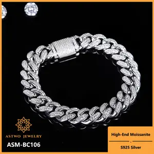 [ASM-BC106] Luxury Full Diamond Moissanite Diamond Cuban Chain Bracelet Stone round D color VVS moissanite bracelet
