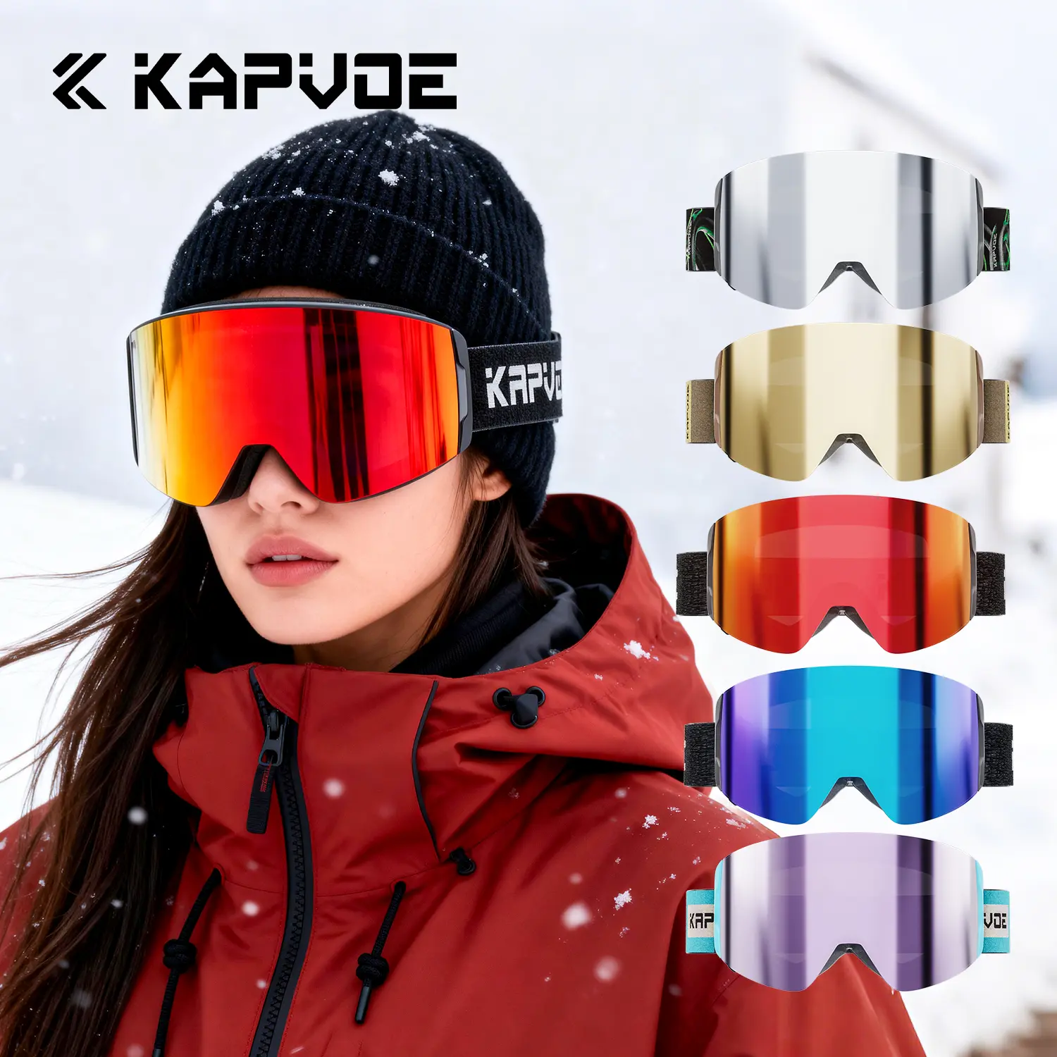 KAPVOE Unisex Photochromic Ski Goggles - OTG Snowboard Glasses with Magnetic Dual-Layer Lens, UV400 Shield, Anti-Fog Design, Adjustable Fit, Helmet Compatible for Winter Sports