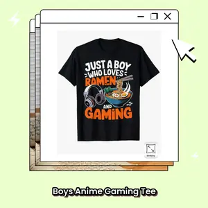 180gAnime-Inspired Boys' Ramen & Gaming T-Shirt Casual Round Neck, Short Sleeve, Machine Washable, Video Game Design, All-season, Slight Stretch Fabric