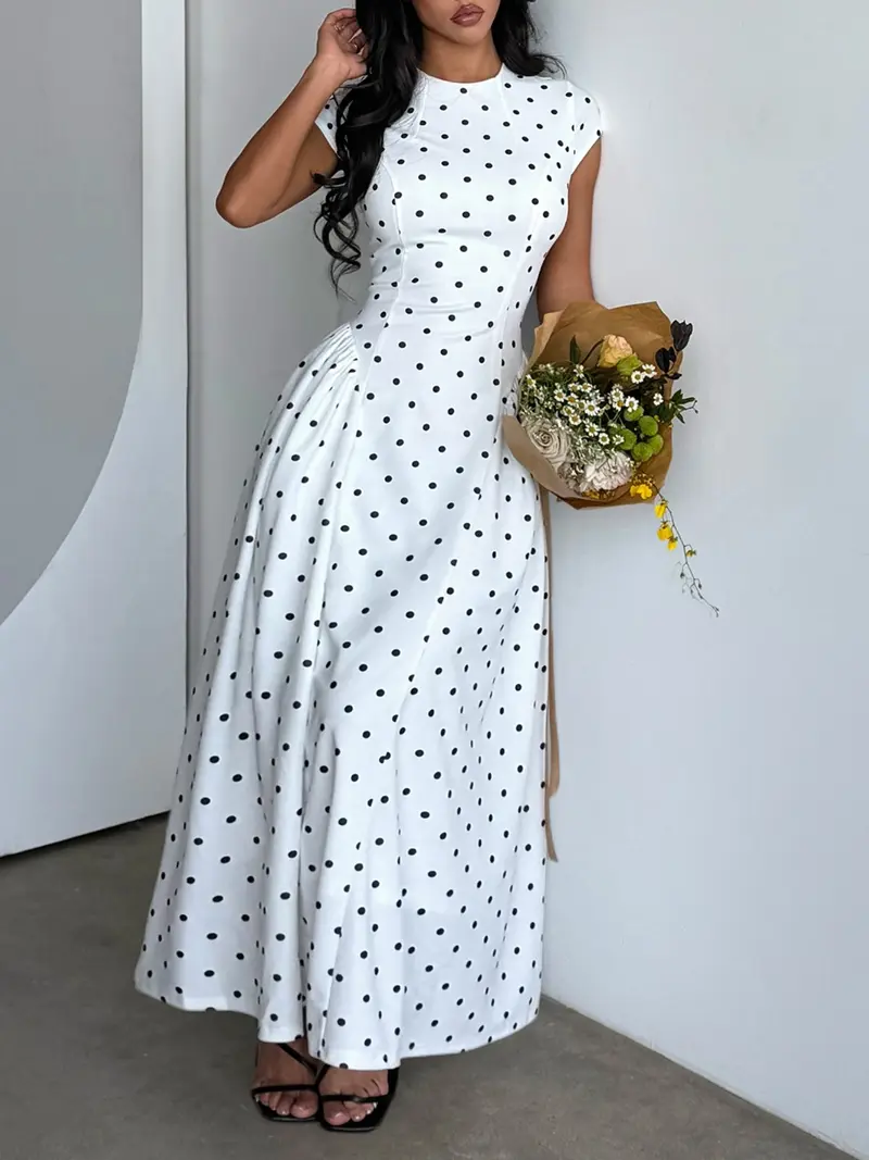 princess polly baby blue dress Maltina Polka Dot Maxi Dress in White/Black – Love it Loan it main image 1