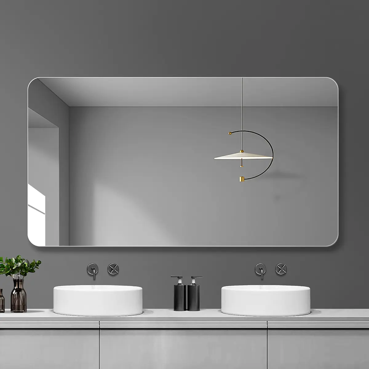 Frameless Wall Mirror - 5mm Glass, 39.4x29.5x0.6in, R50 Rounded Corner Design, High-Definition Imaging, Explosion-Proof, Anti-Oxidation, Vertical-Horizontal Mount Bathroom Mirrors for Minimalist Home Decor