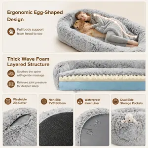 Large Human Dog Bed, Ultra-Soft Plush Giant Dog Bed with Egg Crate Foam, Non-Slip Base, and Machine Washable Cover - Ideal for Relaxation and Napping, Send blankets and pillows, Fits You & Pets
