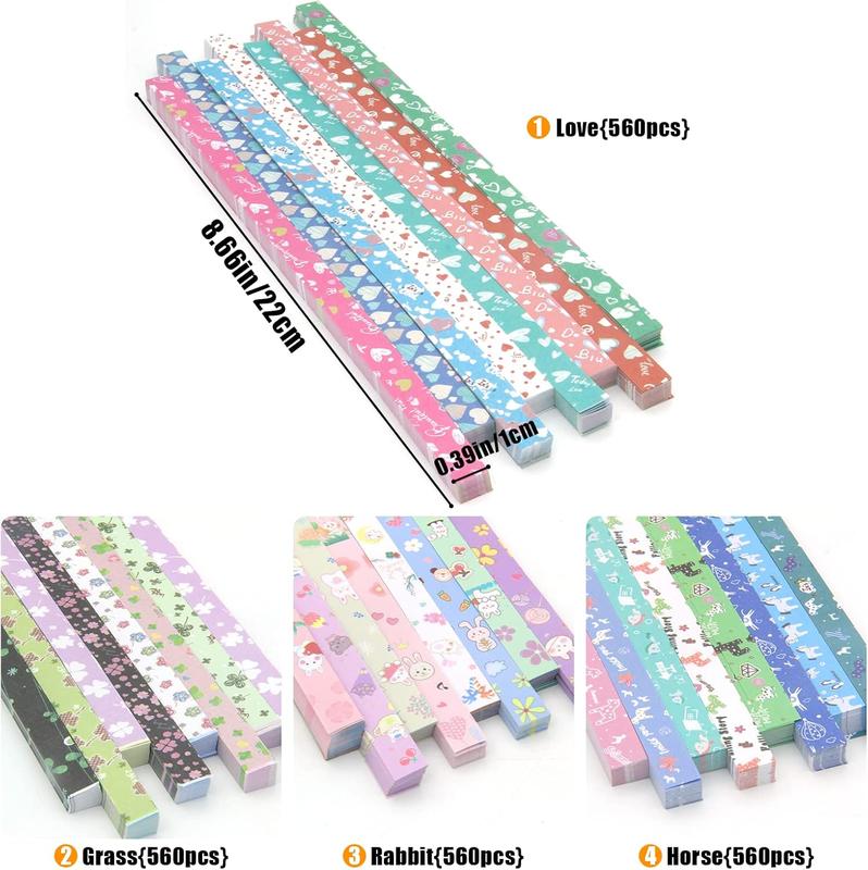 Origami Star Paper Strips Set 2240 Sheets with 4 Cute Cartoon Designs for DIY Handcrafts School Teaching and Creative Projects Crafting Supplies