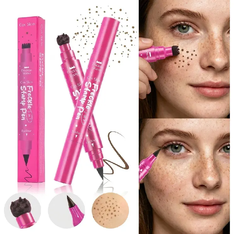 Waterproof Freckles Pen: Faux Freckle Stamp and Fine Tip Eyeliner for Realistic, Long-Lasting Freckles and Effortless Makeup, Perfect for Daily Wear and Cosplay