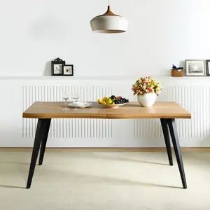 Lancelot Lt Oak Wood Top 63 in. 4 Legs Rectangle Industrial Live Edge Dining Table (Seat 6)