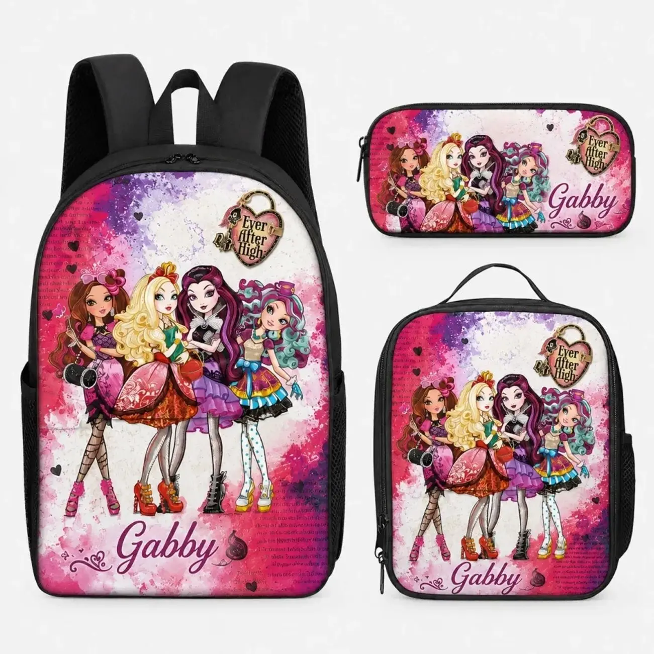 Custom Name Cute Y2K Fairytale Princess Kids Backpack Set 2026 | 3Pcs School Bag Insulated Lunch Bag Pencil Case | Personalized Gift
