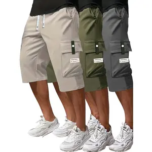 3-Pack Men's Plus Size Cargo Shorts, Loose Casual Workwear Style with Elastic Drawstring Waist & Multi-Side Pockets, Lightweight Breathable Fabric in Multiple Colors, Perfect for Daily Casual, Workwear & Summer Outdoor Activities