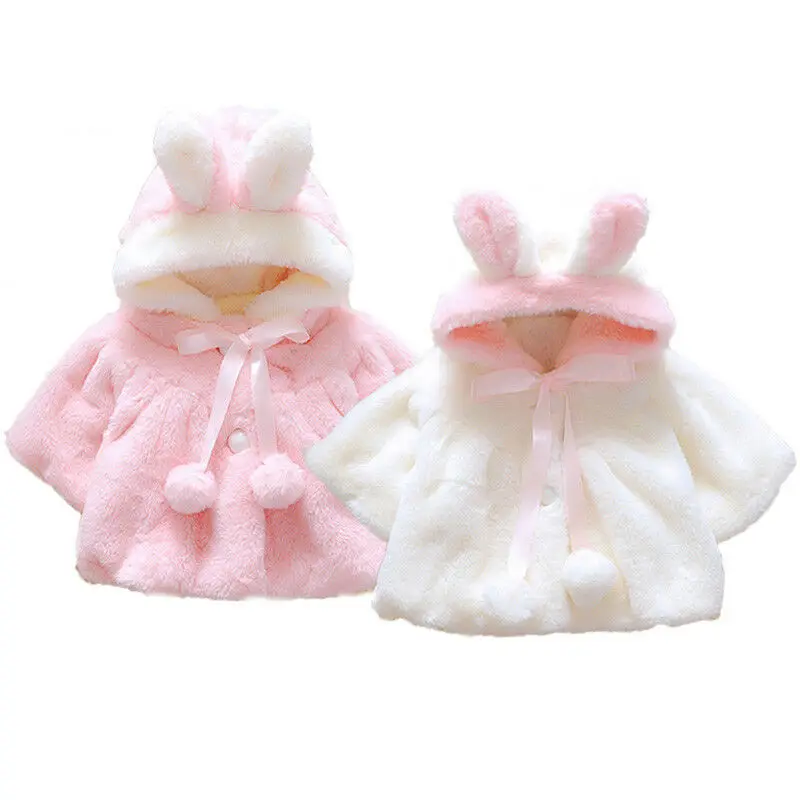Newborn Infant Baby Girl Faux Fur Cape Cute Bunny Ear Hooded Cloak Coat Jacket Thick Warm Clothes Cardigan Outwear Clothing