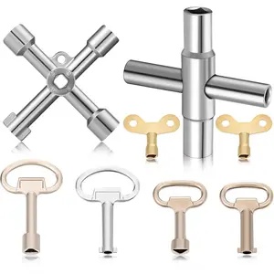 8 Pieces Multi-functional Utility Key Kit 4 Way Sillcock Key Plated Steel Water Sillcock Wrench Radiator Garden Hose Wrench for Radiators Gas Electric Meter Boxes Faucet and Lock