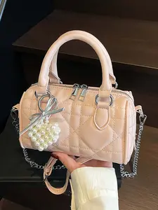 Simple solid color Boston bag, pearl grape pendant handbag crossbody bag, gentle and exquisite, fashionable and versatile, available in a variety of colors, suitable for daily commuting, shopping, dating, afternoon tea, etc.