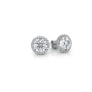 Javda Lab Diamond Round Halo Studs Earring with Push Back for Women 14K White Gold IGI Certified 2.28 Ctw.