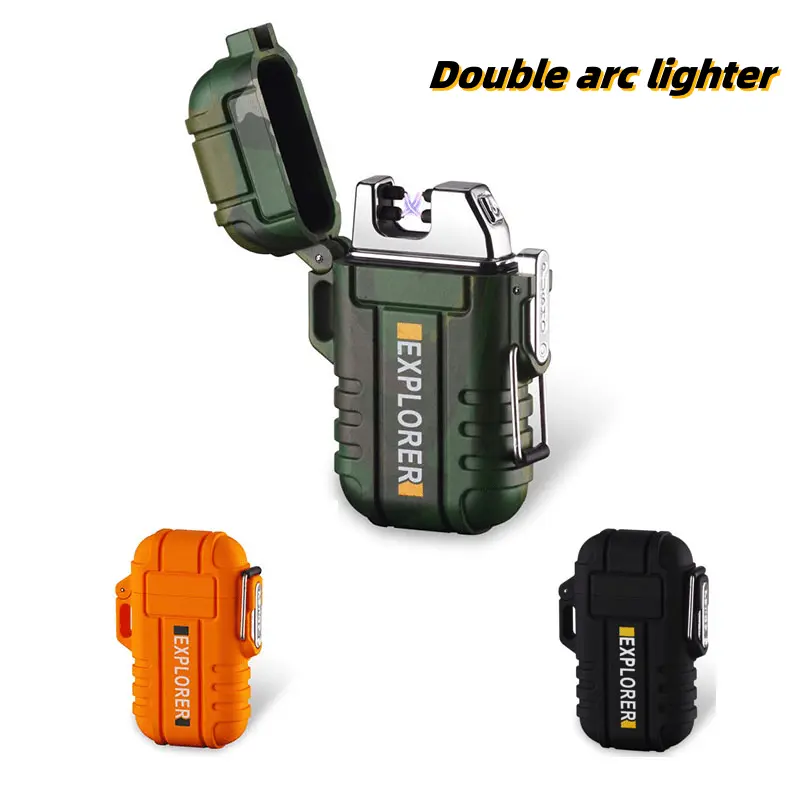 Rugged Portable Double Arc Lighter - USB Rechargeable, Windproof and Flameless for Outdoor Camping and Hiking