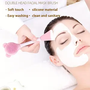 Women's Dual-Headed Face Mask Brush, Silicone Handle for Mud & Foundation Application, Essential Beauty Tool for Skincare & Makeup