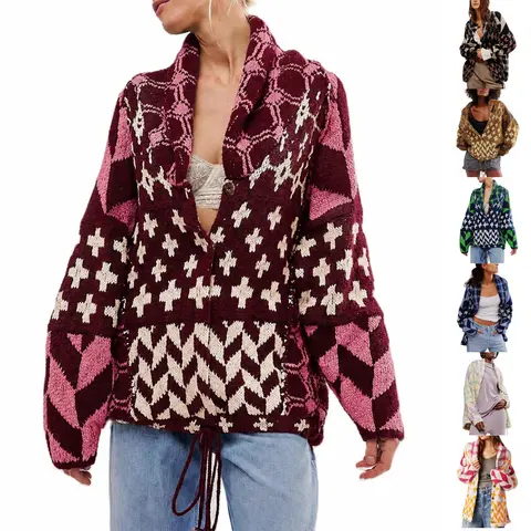 SCUSTY Women's Autumn Sweater Cardigans NEW COLORS ADDED Graphic Button Down Collar Knitwear Long Sleeves Y2K Oversized Print Coat SohoChic