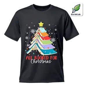 Mens Graphic T-Shirt with Christmas Book Tree Design All Booked For Christmas Soft Comfortable Fabric Ideal for Casual Wear Menswear T-Shirt Festive Streetwear Top