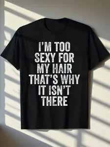 Men's Humor T-shirt - My Hair Funny Bald Joke T-shirt, Crew Neck, Short Sleeve, Black with White Text,ual Comfortable Style, Men's Funny Quotes