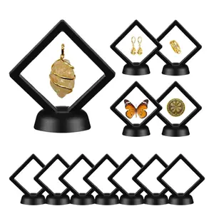 12Pcs Mini Floating Frame Display Holder Stands, Black for Ring Necklace Bracelet Earring Military Challenge Coin, (2.7×2.7×0.8 inch)  - Home Improvement.
