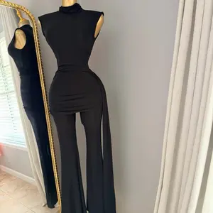Elegant Black Bodycon Dress with High-Waisted Flared Pants jumpsuit for Women
