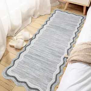 Garvee Scalloped Runner Rug 2x6 - Non Slip, Washable, Modern Solid Color Kitchen and Entryway Rug, Low Pile, Non Shedding, Stain Resistant, Foldable Carpet for Bathroom and Hallway, Grey