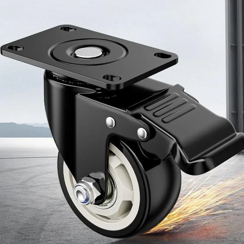 1.5-Inch Casters, Heavy-Duty Caster Wheels with Brakes, Lockable Wheels, Fixed Casters for Furniture and Work Carts, 360 Degrees Rotatable Swivel Universal Casters Wheel