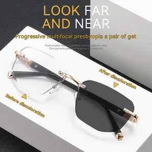Unisex Color-Changing Progressive Multifocal Presbyopia Glasses with Metal Frame Smart Zoom Auto-Focusing Progressive Lenses for Multifocal Vision Correction No Line of Sight Disruption Men & Women Versatile Eyewear Sleek Frameless Design Durable