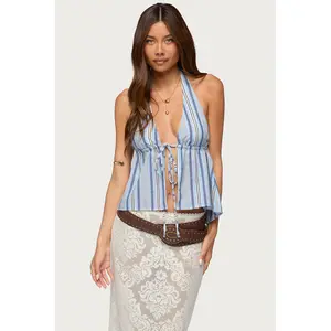 Galee Tie Front Linen Look Top