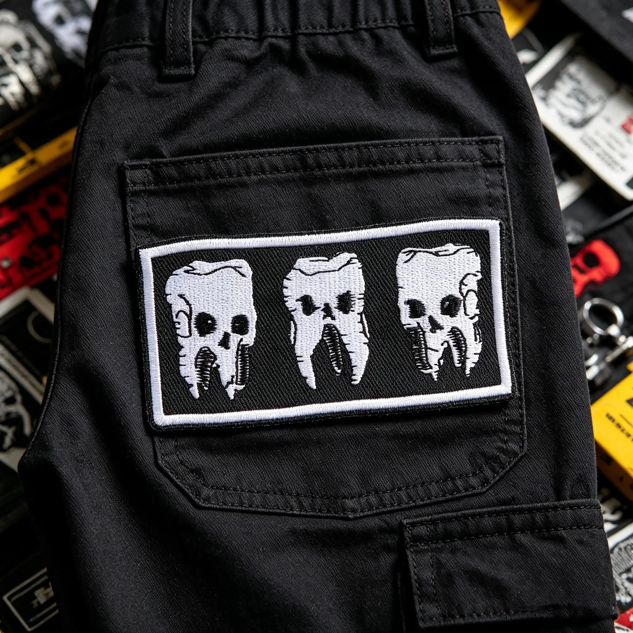 Teeth Skull Embroidery Patch, Punk Gothic Aesthetic, Goth Embroidered, Adhesive Iron-On, Suitable for Clothes, Jackets, Hats, Accessories