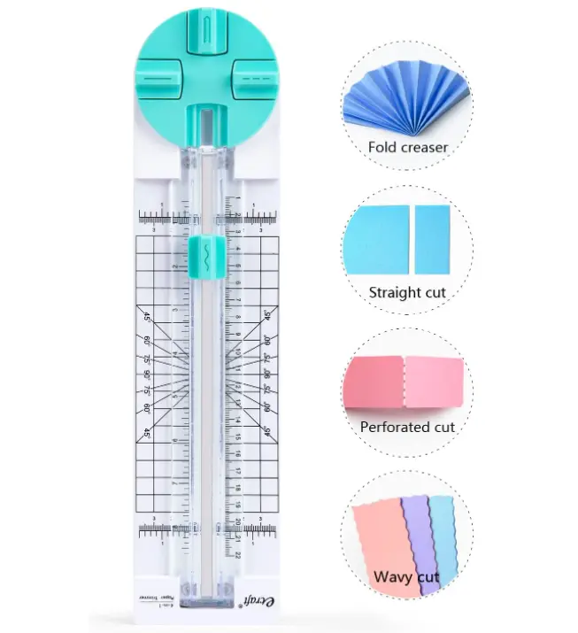 Paper Trimmer, 4 Styles Craft Paper Cutter Multi-Function Scrapbooking Tool for Cutting Paper Photos Scrapbook Postcard (Straight, Wave, Perforated and Creasing Lines),craft paper cutterportable paper cutter,paper trimmer,small paper cutter