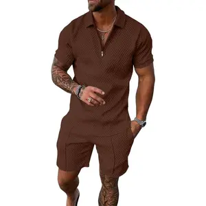 Mens Summer Track Suits 2 Piece Shorts Sets Short Sleeve Sweatsuit Outfits 1/4 Zip Golf Polo Shirts Loungewear