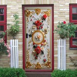 2pcs   Relief European Style Wall Sticker Luxury Gold Carved Frame Decorative Sticker Self Adhesive Wallpaper for Living Room Bedroom Rose Flower Art Decal Removable Eco Friendly PVC Material  Collag