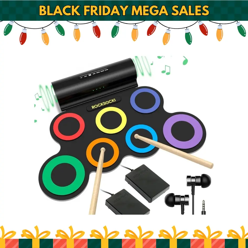 Electronic Drum Set, Christmas Gifts, Roll-Up Drum Practice Pad Drum Kit 10 Hours Playtime Portable Instrument