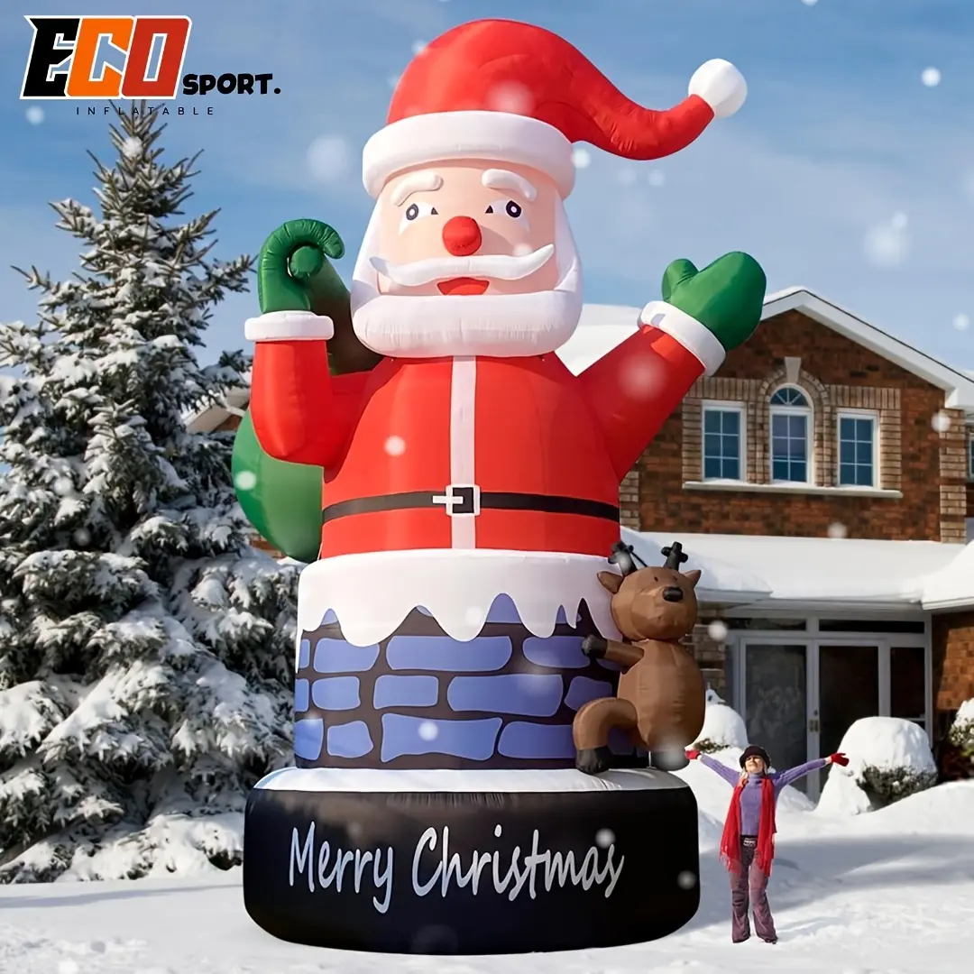 20/26/33FT Huge Inflatable Santa Claus Stuck in Chimney with Reindeer, Large Outdoor Christmas Decoration, Blow Up Santa for Holiday Yard Displays (Includes Air Blower)
