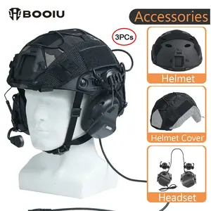BOOIU Tactical Helmet Adjustable Knob ABS Outdoor Sport Fast PJ Helmet Earmuffs Headset with Headphone Stand Helmet Cover Combination Tactical Equipment