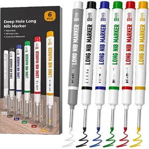 6 PCS Long Nib Marker Pens, 20mm Deep Hole Marker, Quick Dry & Waterproof Construction Markers, Long Head Markers for Metal, Steel, Tile, Glass, Carpenter Marking Pen for Woodworking (Colorful)