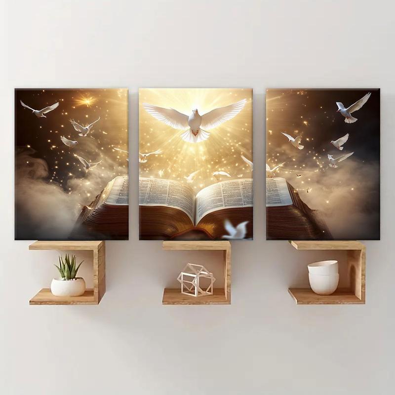 Bible Themed Wooden Framed Canvas Painting, 3 Counts/set Modern Art Decoration, Wall Art for Home Living Room Bedroom Office, Poster