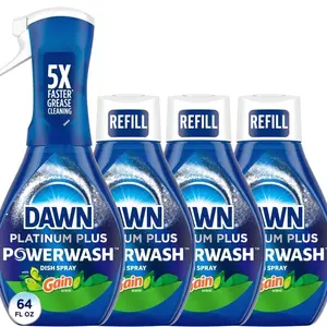 Dawn Powerwash Spray, Dish Soap, Dishwashing Liquid, Gain Original, 1 Starter Kit + 3 Refills