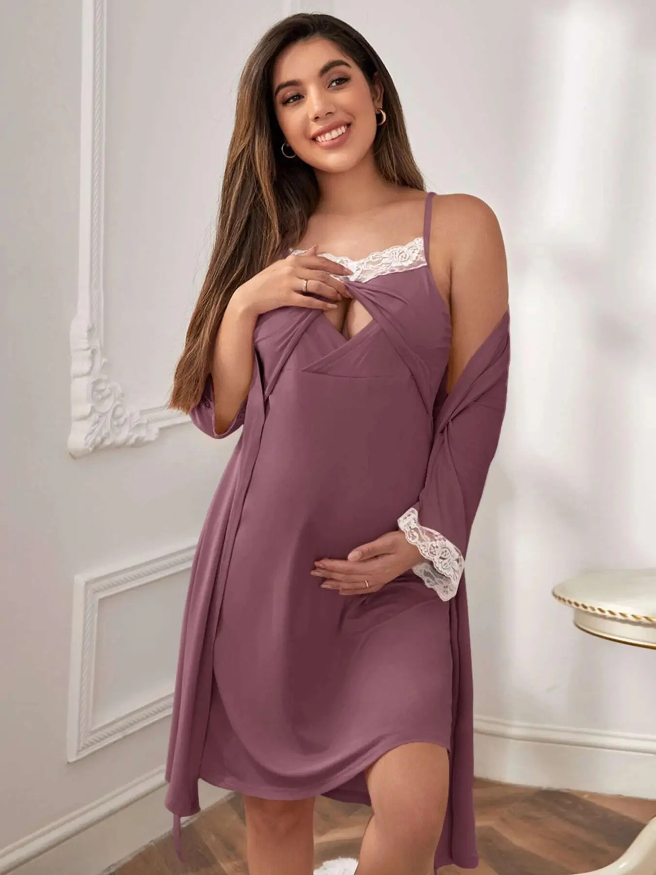 Two-piece maternity wear, casual purple camisole pajamas for summer, sporty, stretchy, comfortable and loose slip dress, loungewear for pregnant women, Maternity Outfits, Maternity Clothing, Pregnancy Clothes