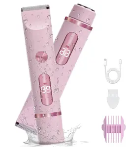 2-in-1 Women's Electric Shaver & Bikini Trimmer IPX7 Waterproof for Face Legs Underarms Wet Dry Use Cordless Hair Removal for Sensitive Skin