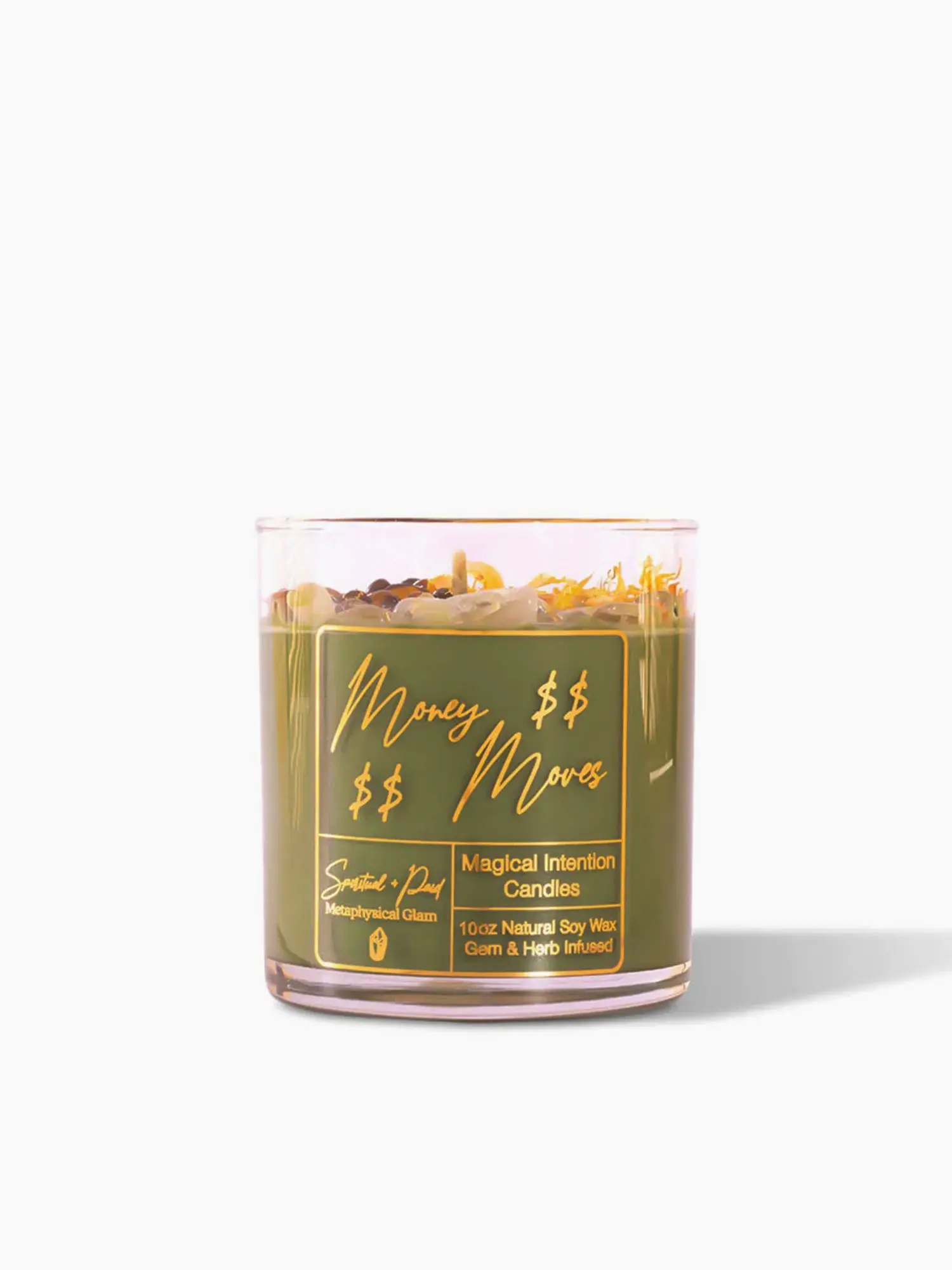Money Moves Limited Edition Prosperity Candle Infused with Marigold Tigers Eye & Citrine for Abundance and Wealth 10oz Handmade