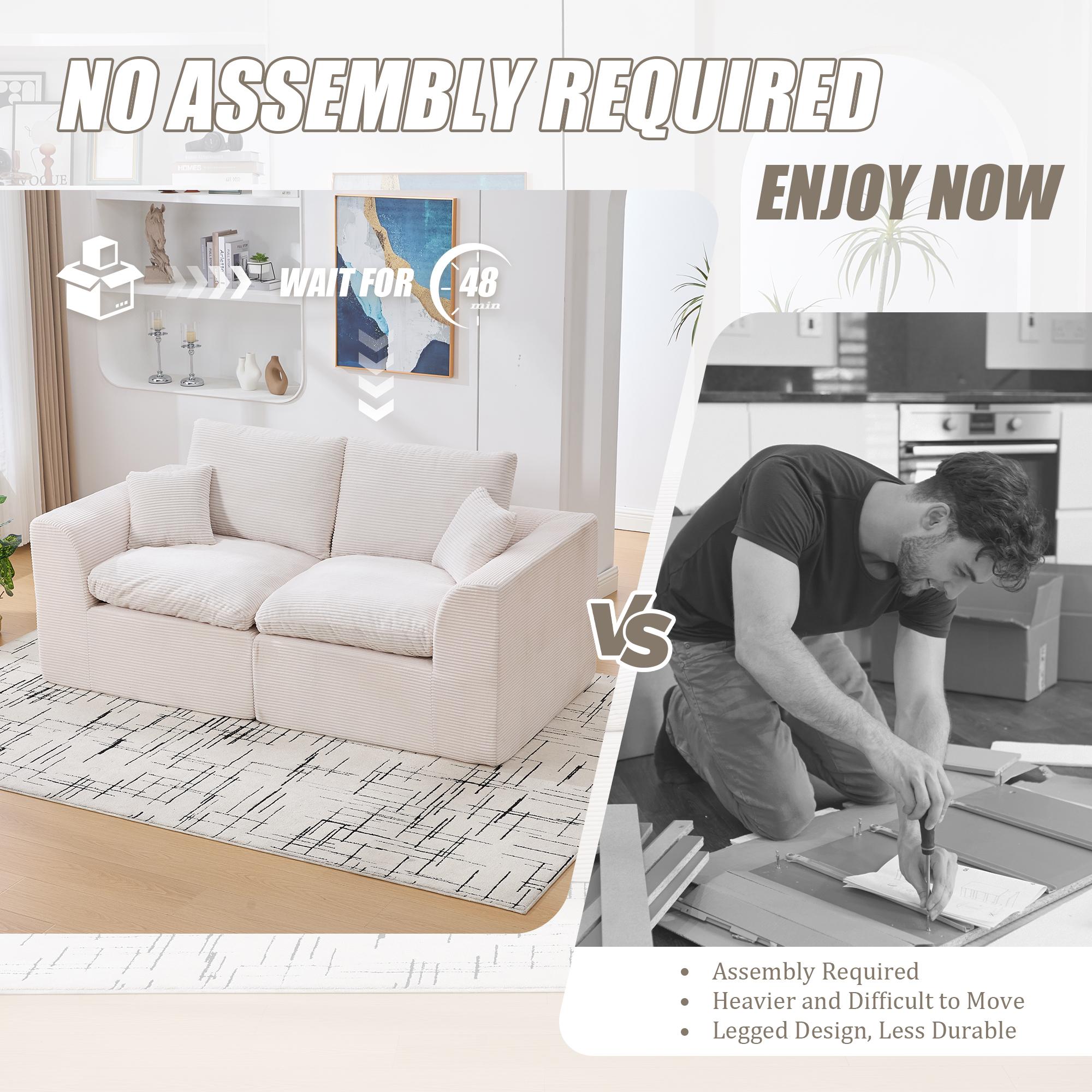 Eyisean 80.3" Corduroy Modern Modular Sectional Sofa, Comfy Loveseat Cloud Couch with Curved Armrest & Removable Cushion Covers, 2 Seater Upholstered Lounge Sofa for Living Room, No Assembly Required