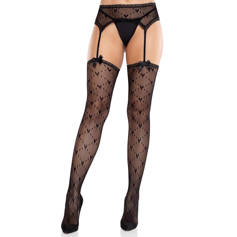 Leg Avenue Rorie Heart Net Garter Belt Tights with Bow